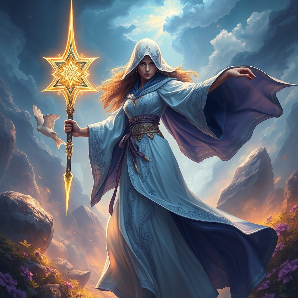 Ethereal Starblade Maiden in Whimsical Dreamland