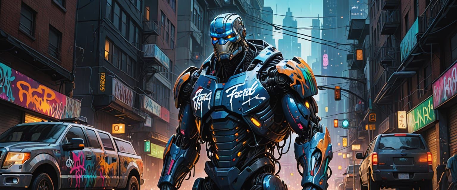 Giant Humanoid Graffiti Art in Vibrant Street Style