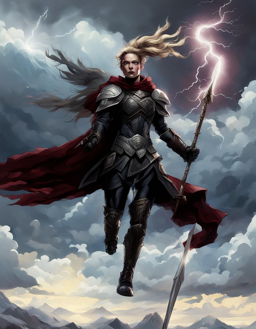 Valkyrie and Pegasus in Dark Fantasy Style