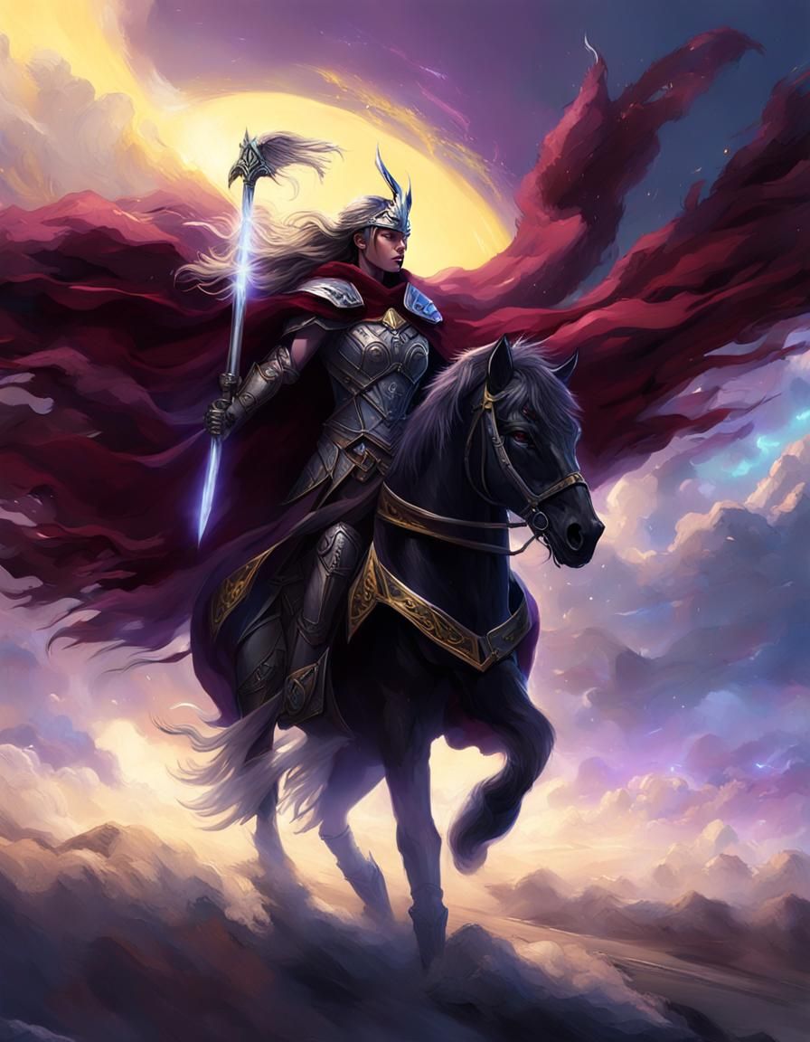 Valkyrie and Pegasus in Dark Fantasy Style