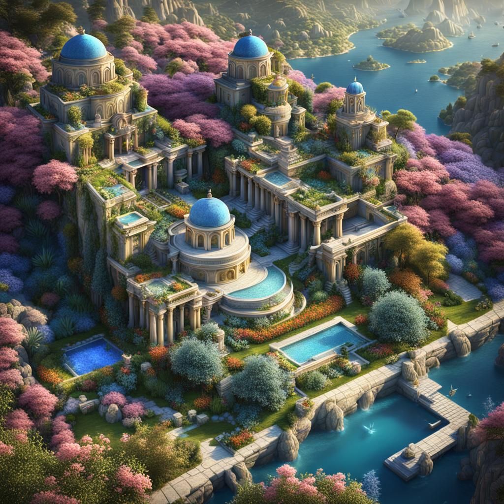 Utopian Fusion: Greek City in Space, Fantasy Art