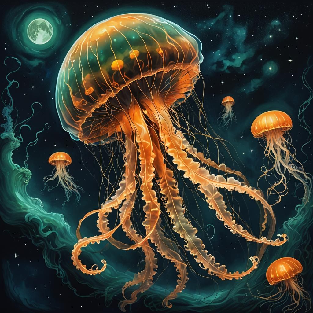 Glowing Jellyfish in Mystical Realism Style
