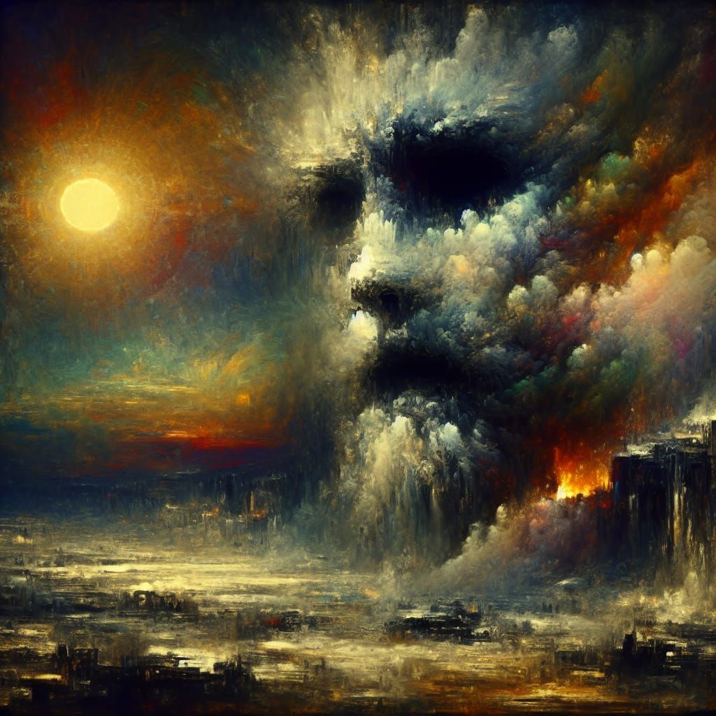 Ominous Smoke Face in Post-Apocalyptic Landscape