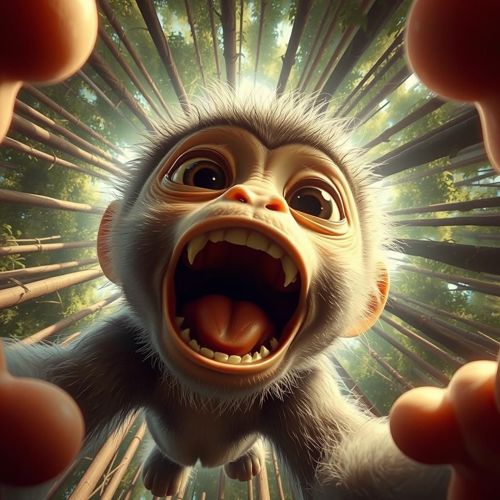 Low-Angle Monkey Portrait in Photorealistic Style