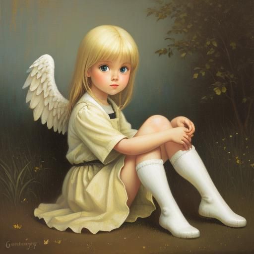 Blonde Angel Girl in Oil Painting Style