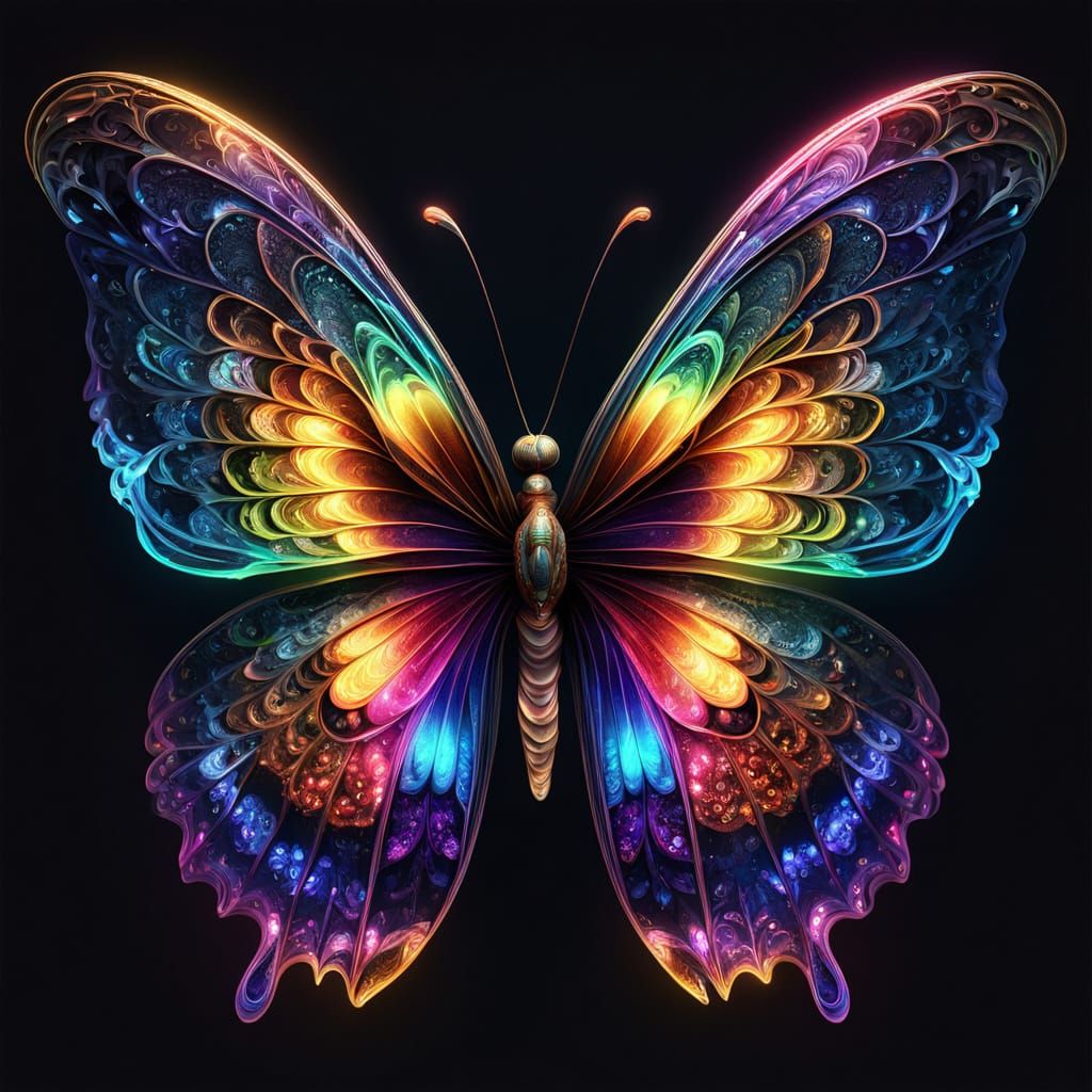 Rainbow Butterfly with Glowing Wings in Fantasy Style