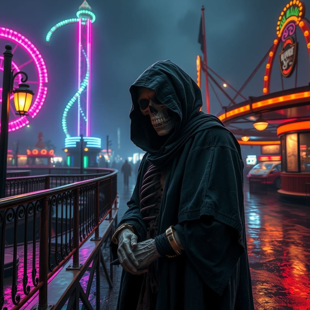Grim Reaper at Haunted House, Dark Surrealism