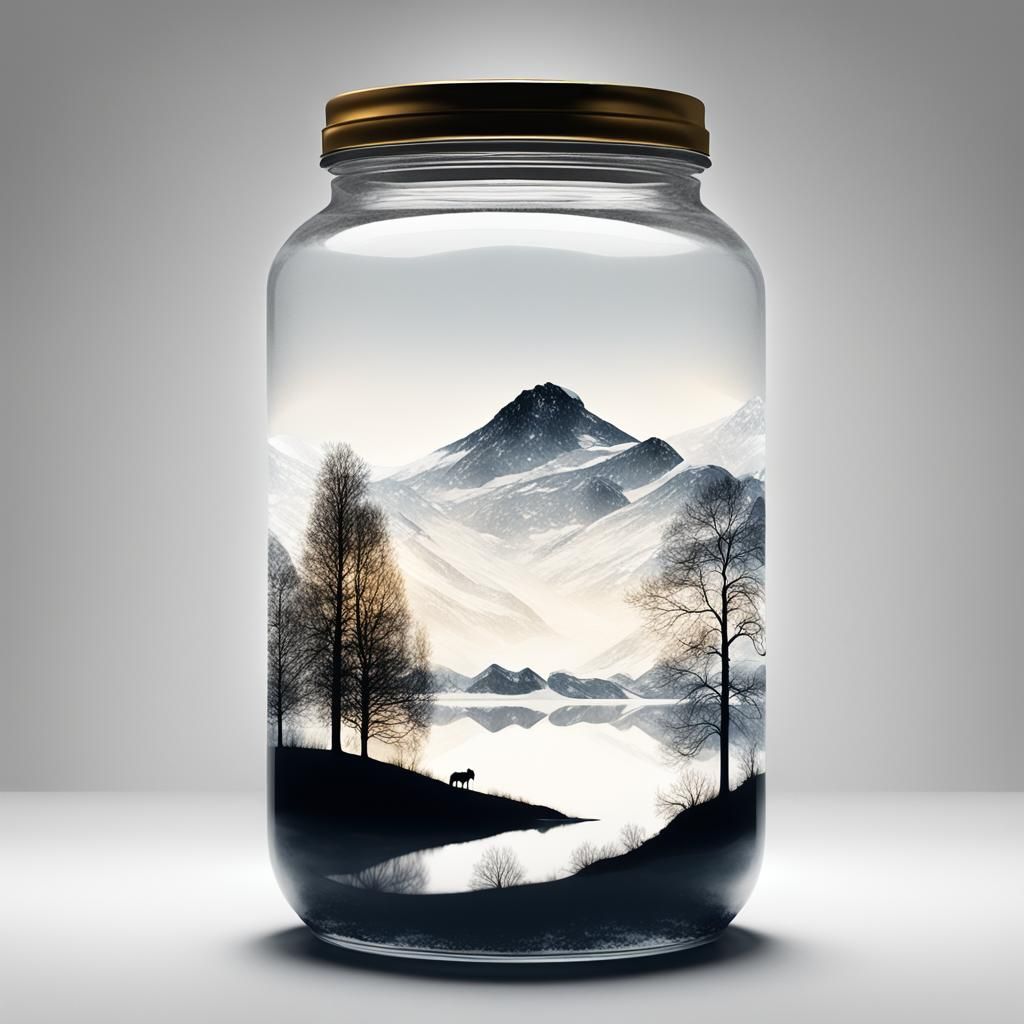 Winter Landscape Inside a Jar: Double Exposure Art
