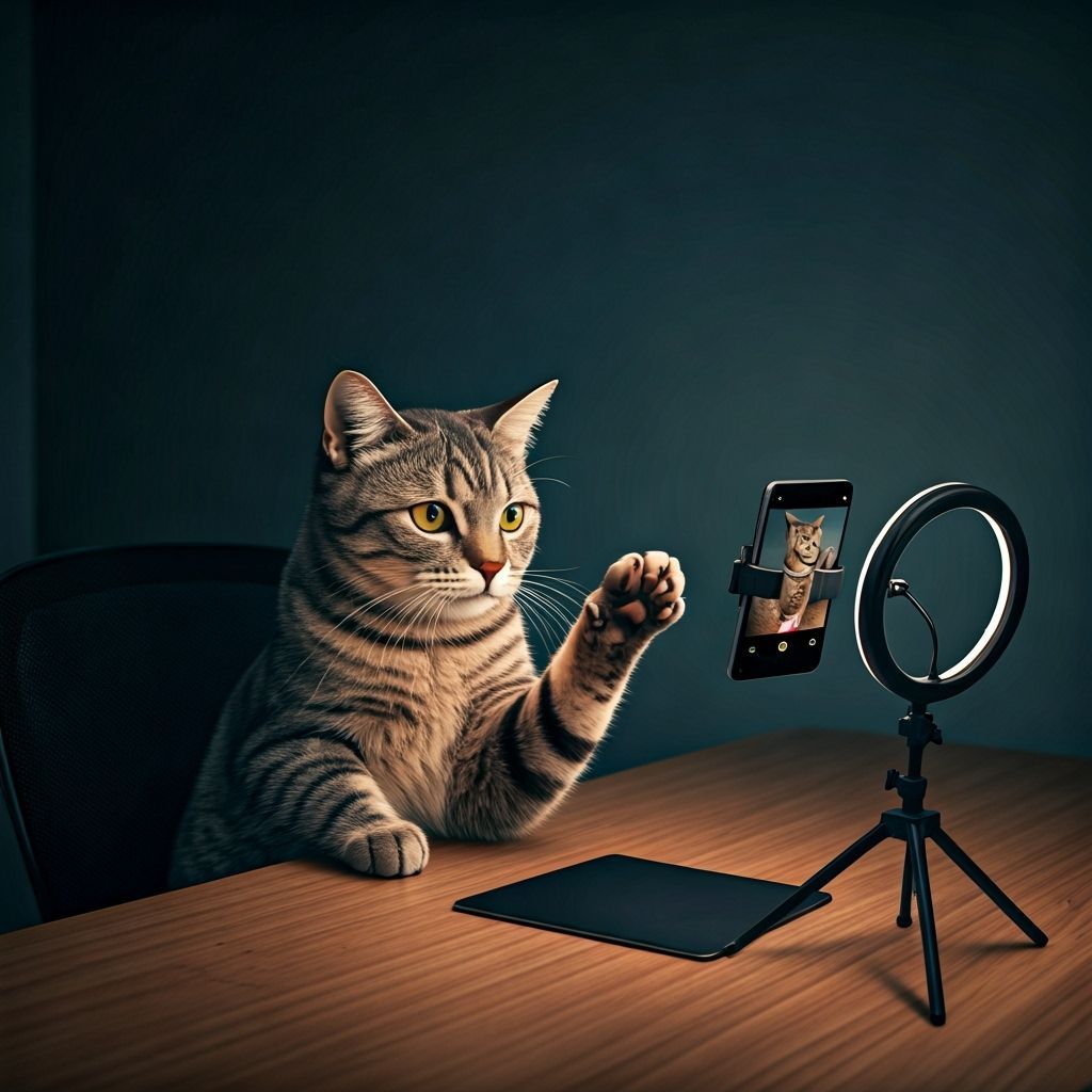 Gen Z Cat Recording Video with Tablet