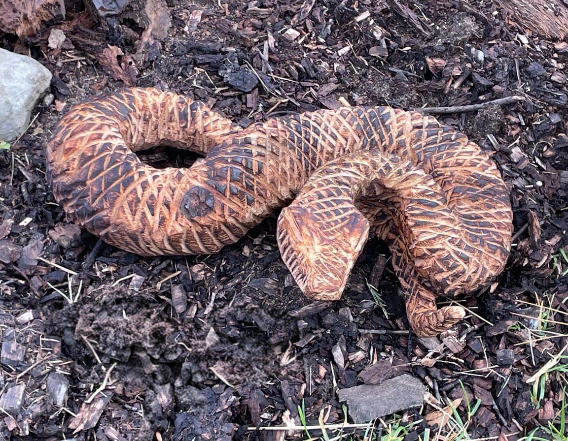 Hand Carved Wooden Snake Sculpture