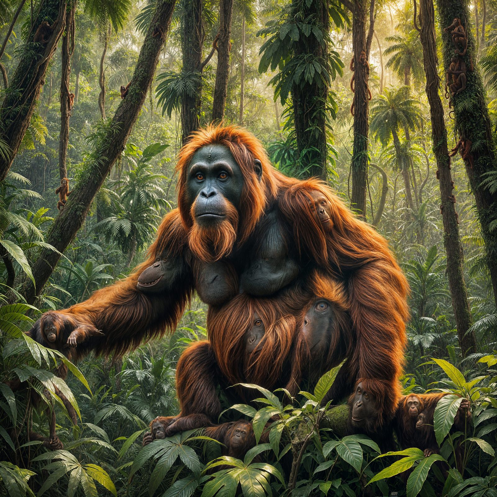 Sumatran Orangutan in Indian Jungle: Detailed Matte Painting