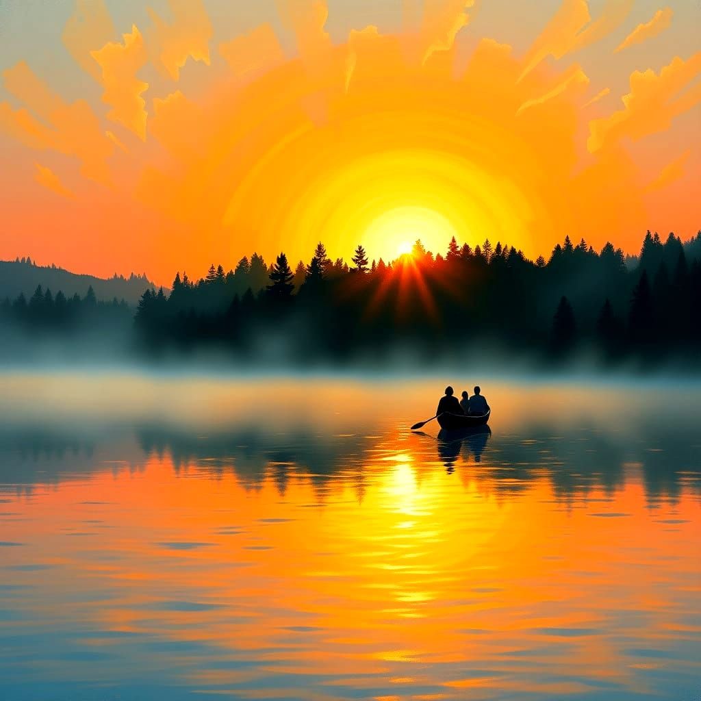 Sunrise Over Lake: An Impressionist Painting