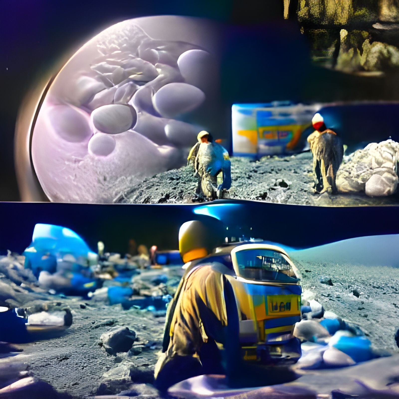 Blu-rays Orbiting the Moon in a Surreal Landscape