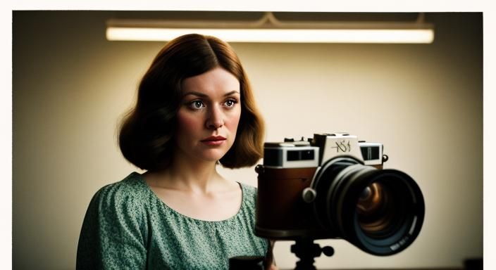 1970s Film Still of Woman in Artist Studio