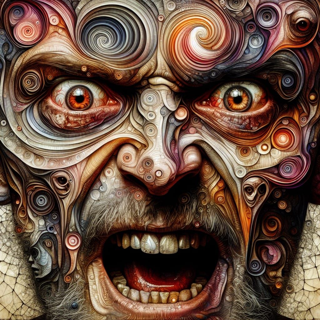 Surreal Face of Madness in Mixed Media