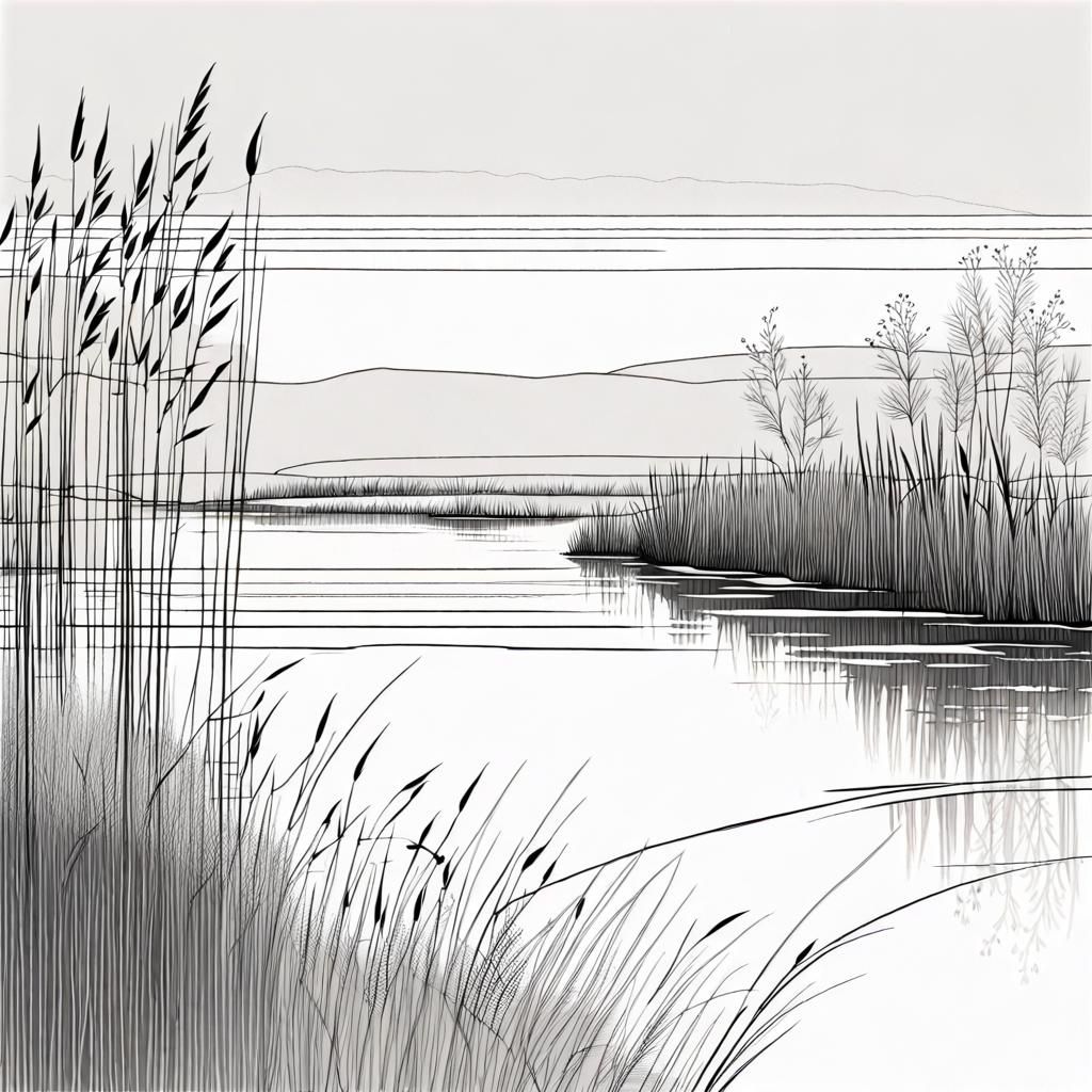 Minimalist River Landscape in Single Line Art