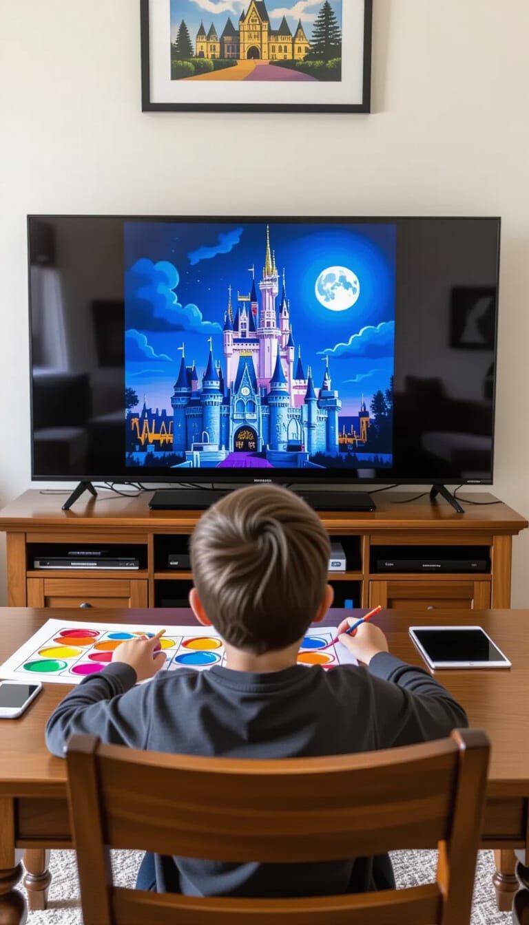 Calm Boy Painting in Living Room, Photorealistic Style