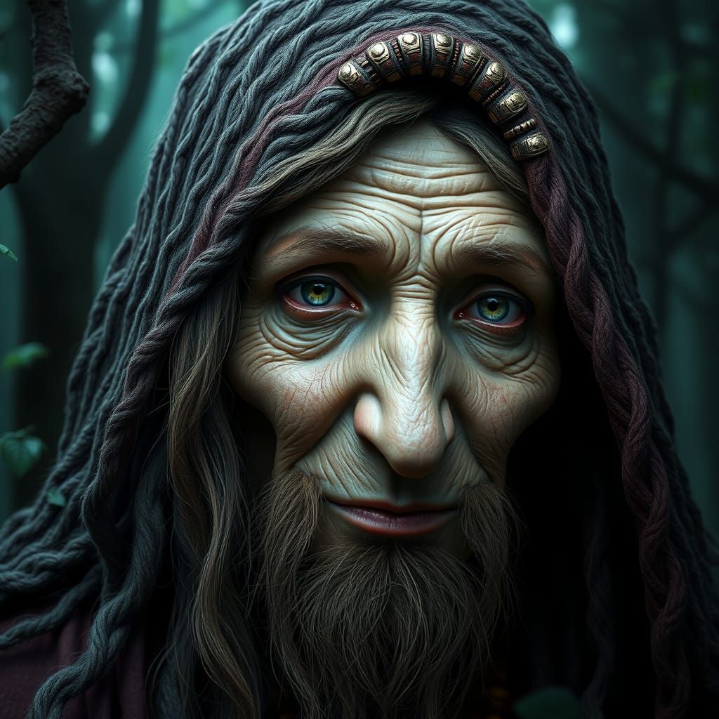 Mystical Forest Hag in Deep, Vibrant Colors