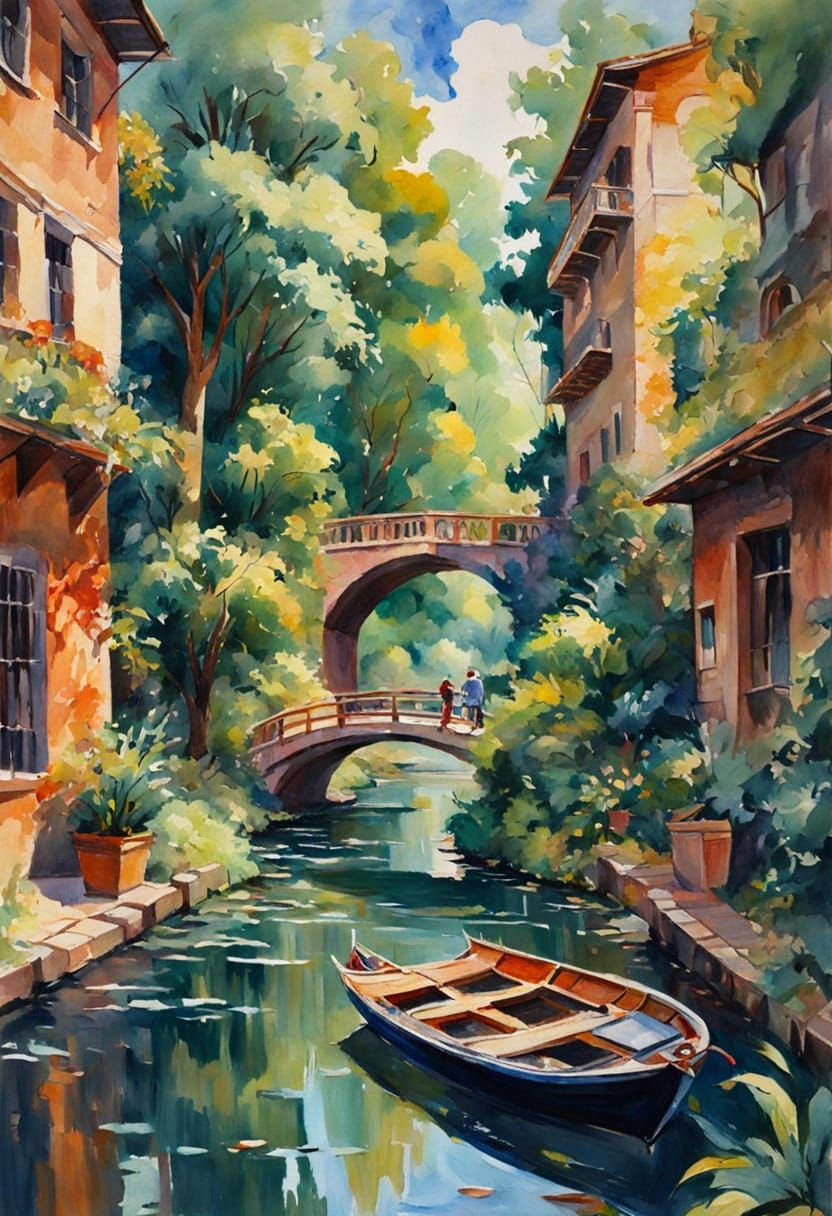 Impressionist Gouache Painting with Thick Brush Strokes