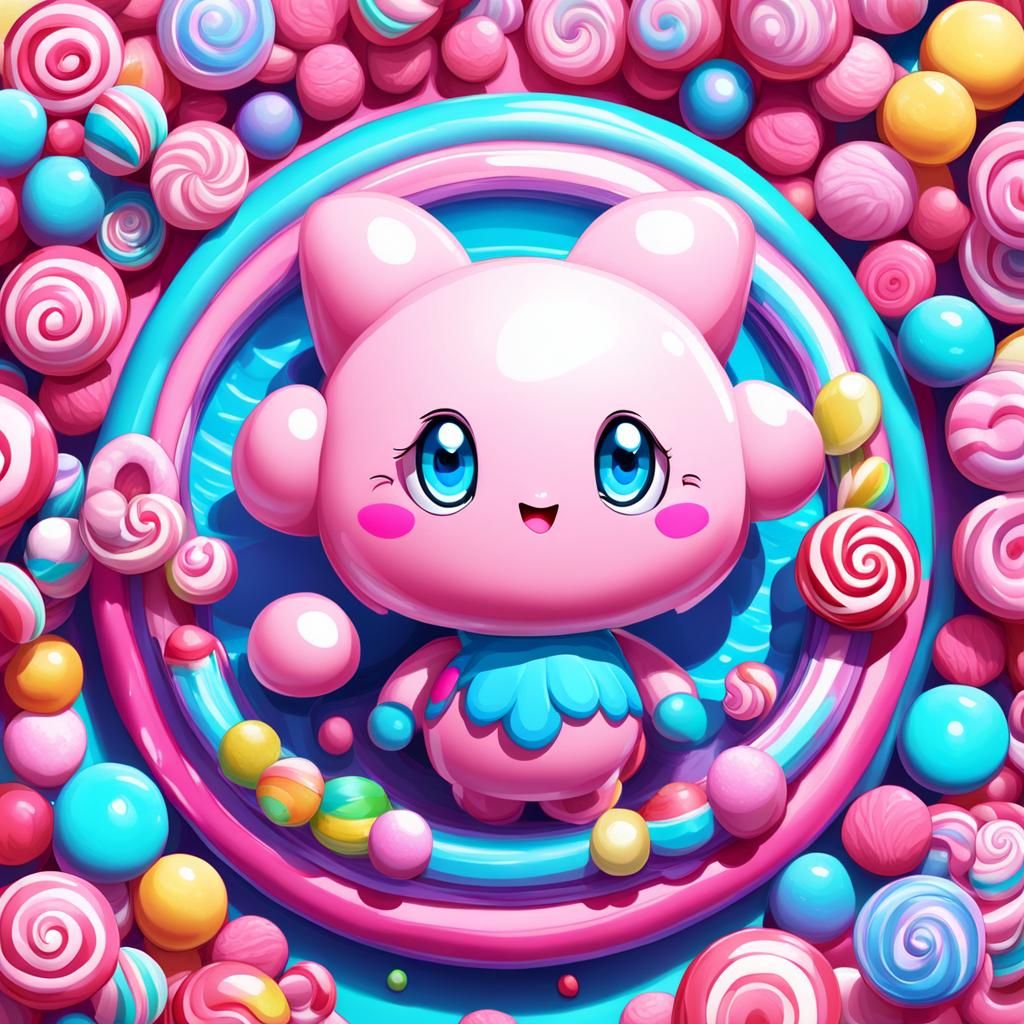 Pink, chibified, round, adorable, big blue eyes, Kirby girl
