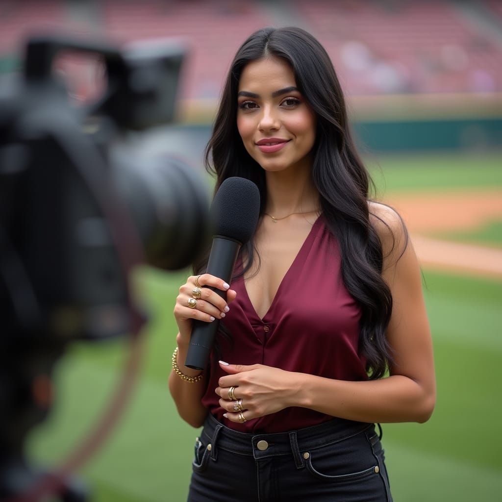 Stunning Egyptian Woman with Microphone, Bokeh Effect