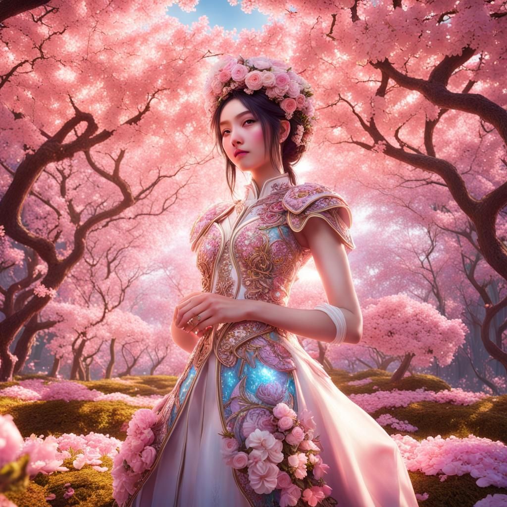 Sakura Rose Garden: Detailed Maximalist Artwork