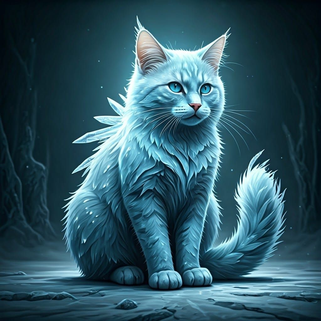 Ethereal Ice Cat in a Misty Realm