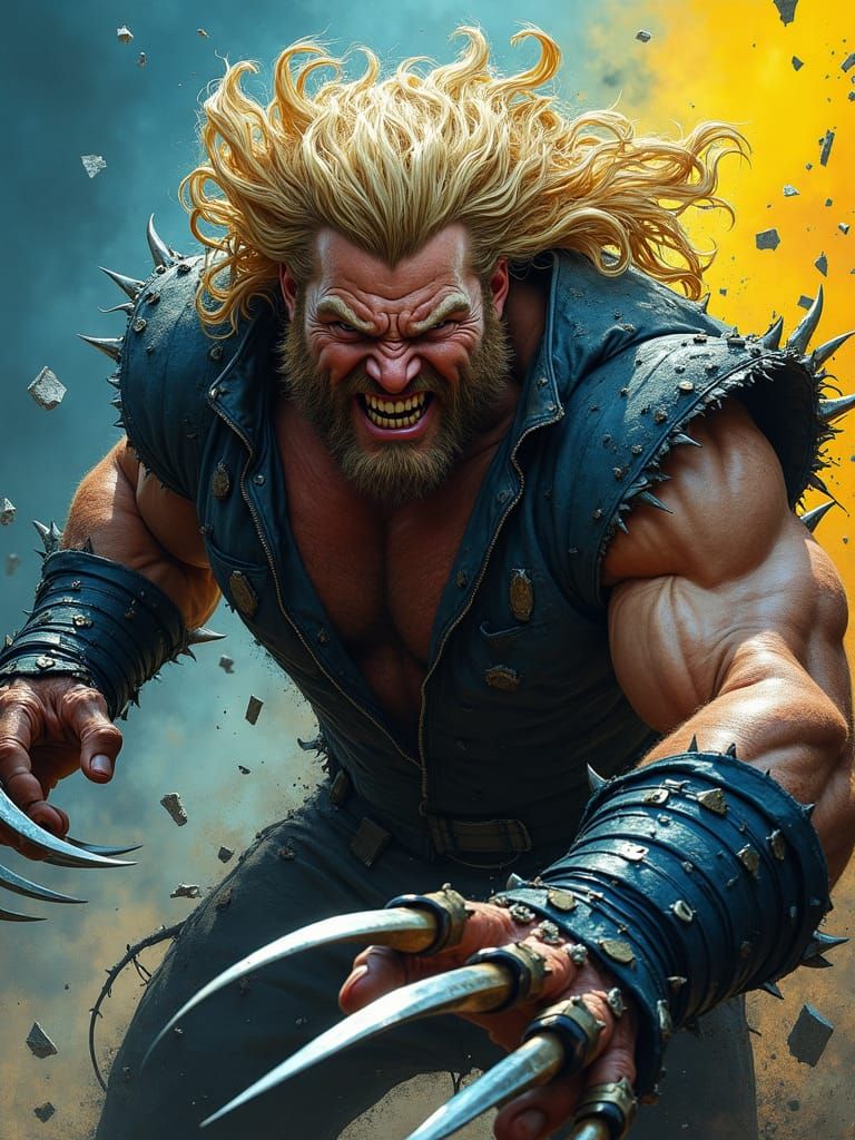 Feral Sabretooth Leaping Forward, Gritty Comic Style