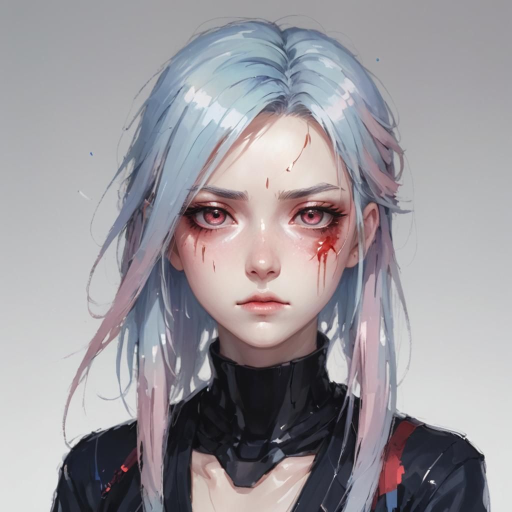Anime Girl Portrait with Injured Eye