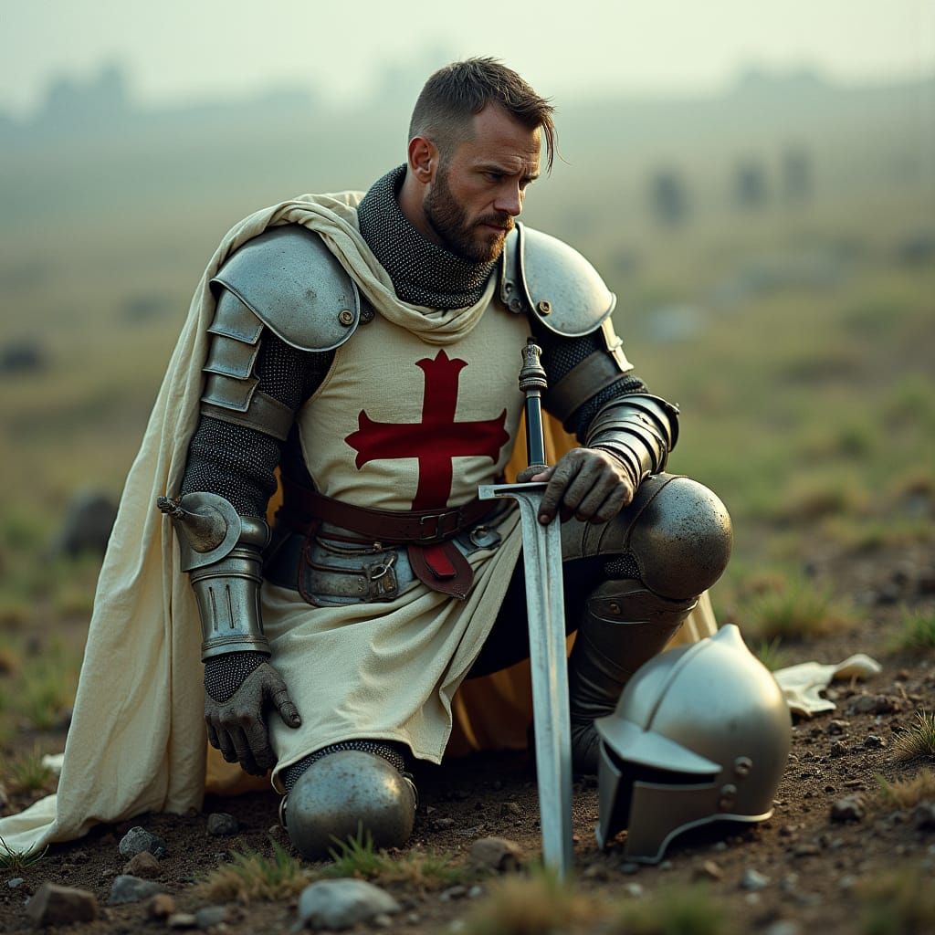 Battle-Worn Templar Knight on Ravaged Battlefield