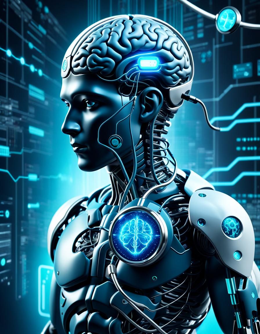 Futuristic Medical Landscape with Neural Network, Digital Ar...