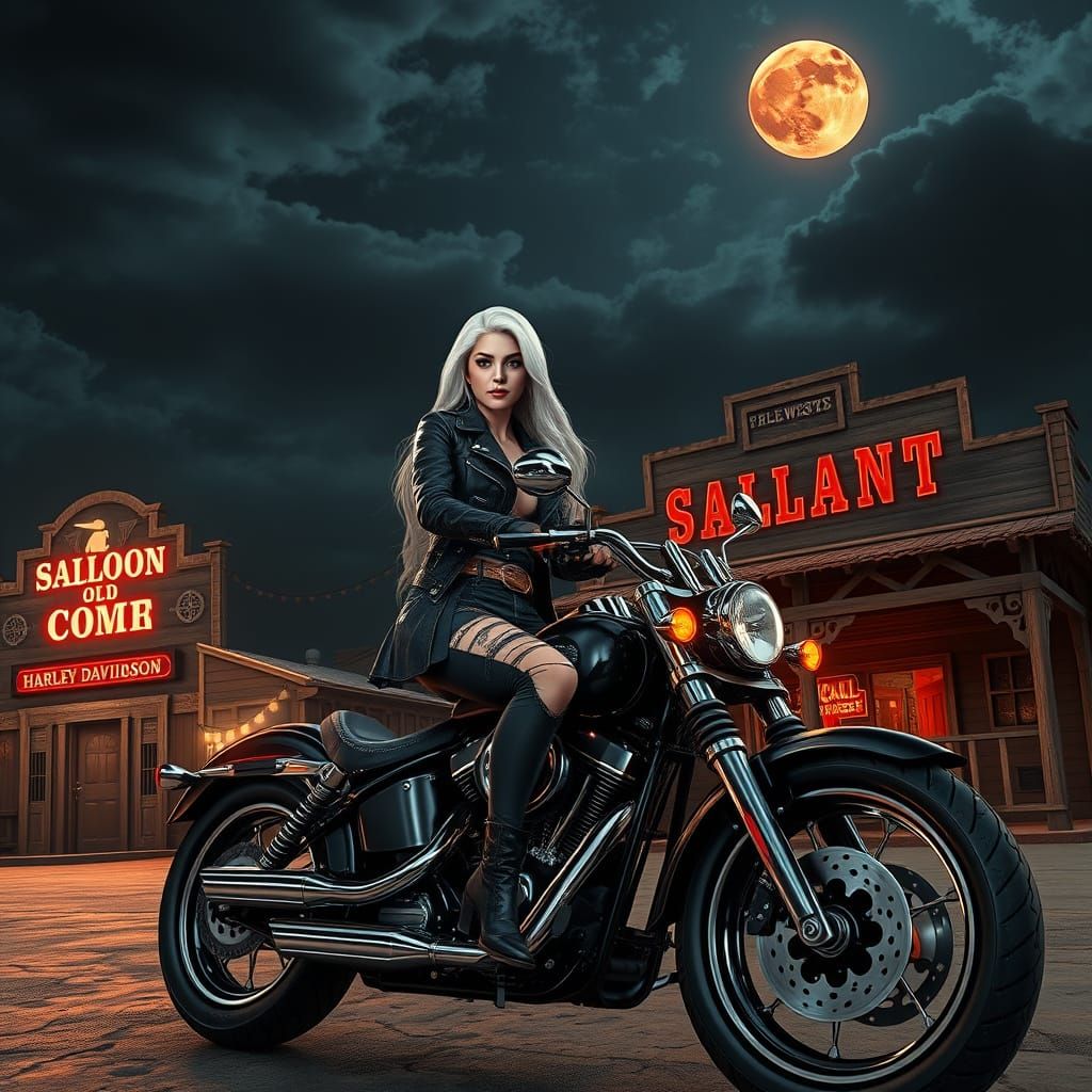 Sultry Biker Chick in Noir Western Style