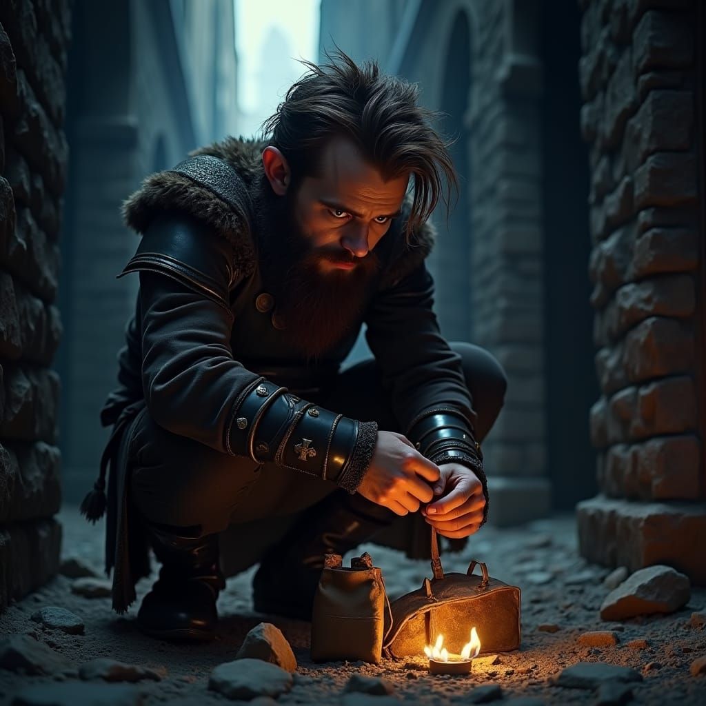 Young Dwarf Cleric in Dark Alleyway, Cinematic Style
