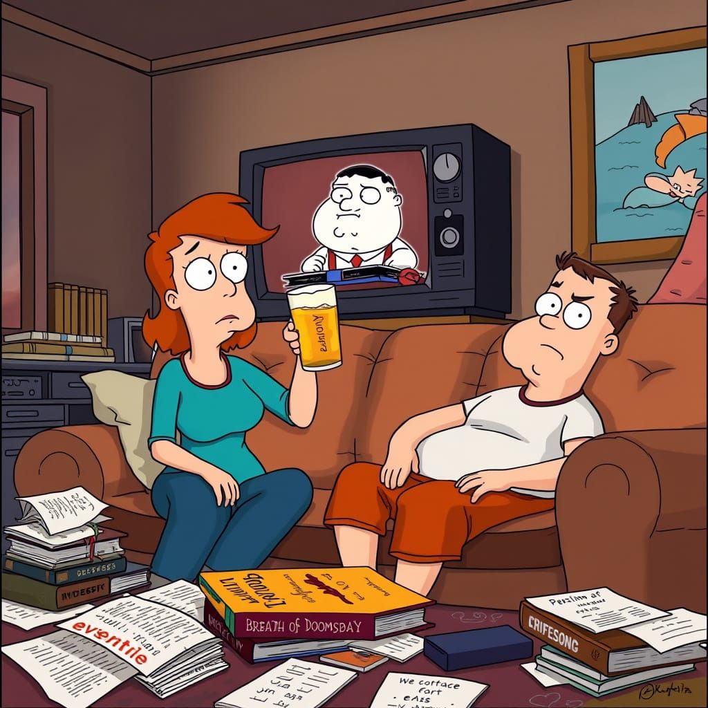 Worried Lois in a Chaotic Family Room Scene