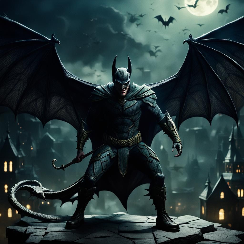 Epic Serpent with Bat Wings Scene