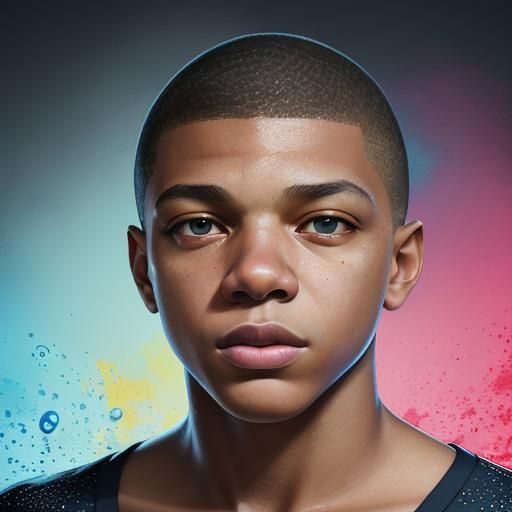 Hyperrealistic Splash Art Portrait of Mbappé