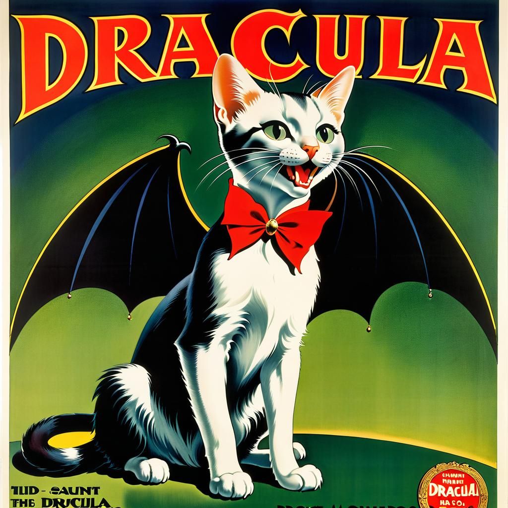 1931 Dracula Movie Poster with Vampire Kitten