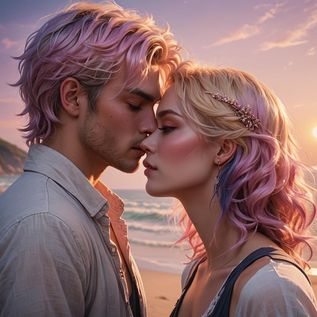 Romantic Beach Kiss: Fantasy Concept Art