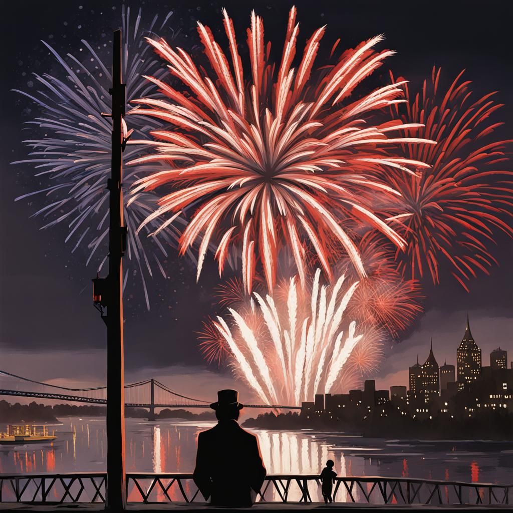 New Year's Eve Fireworks in Dark Fantasy Style