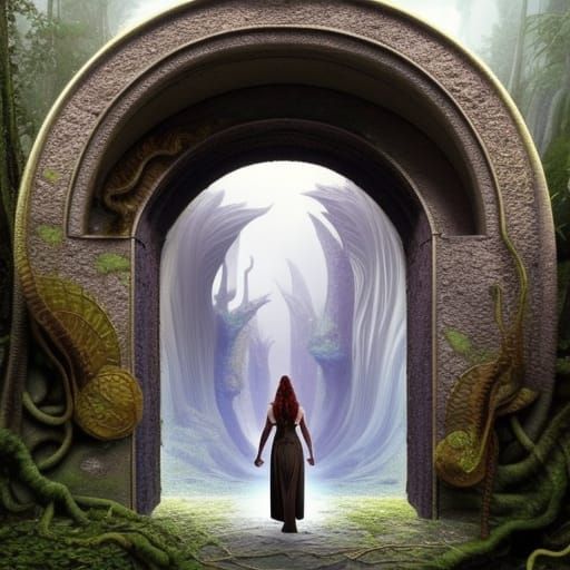 Woman Walks Through Portal Between Two Worlds