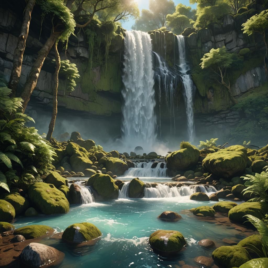 Cinematic Waterfall and Raging River in 3D