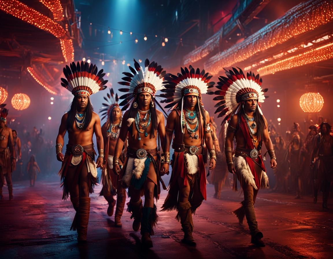 Native Americans in Nightclub: Realistic Photographic Image