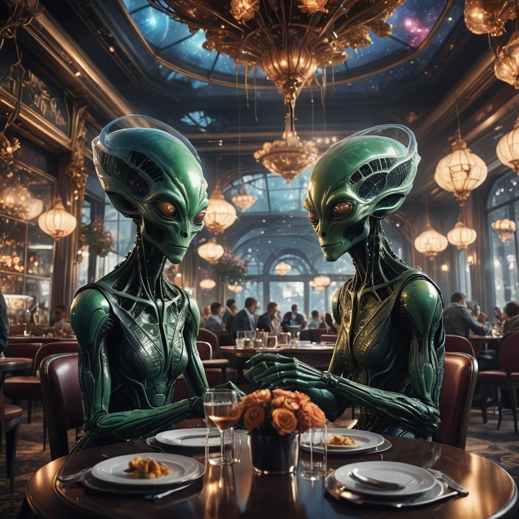 Aliens Fine Dining: A Double Exposure Matte Painting