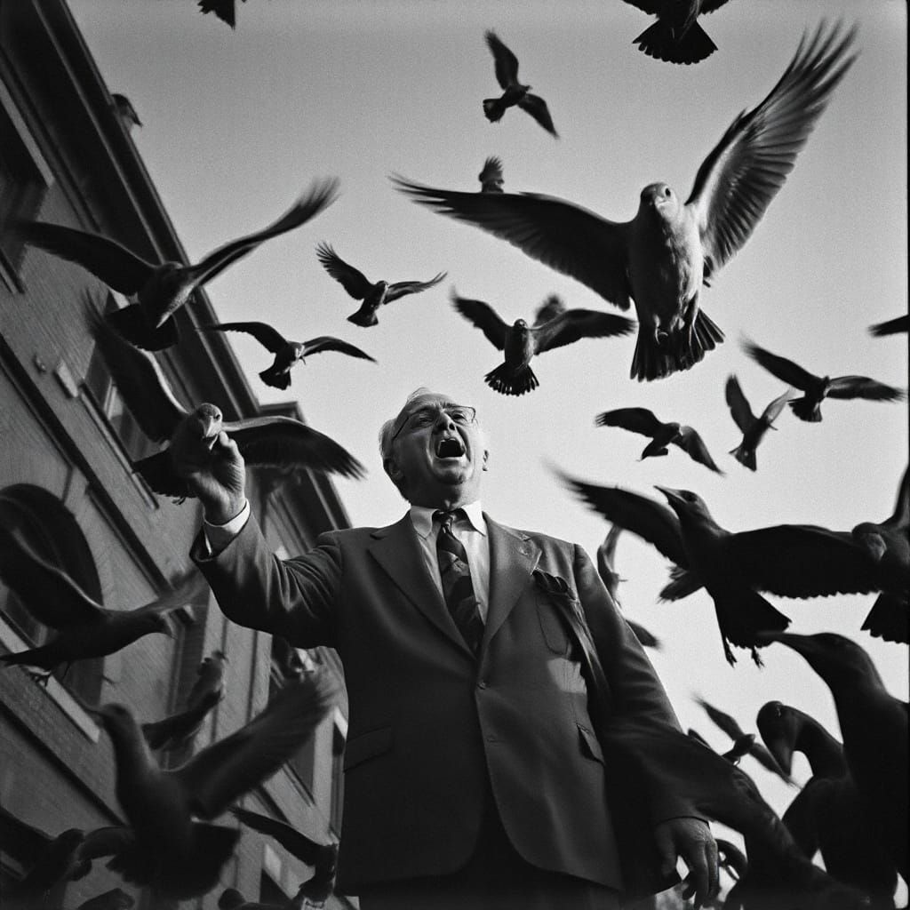 Alfred Hitchcock Attacked by Birds