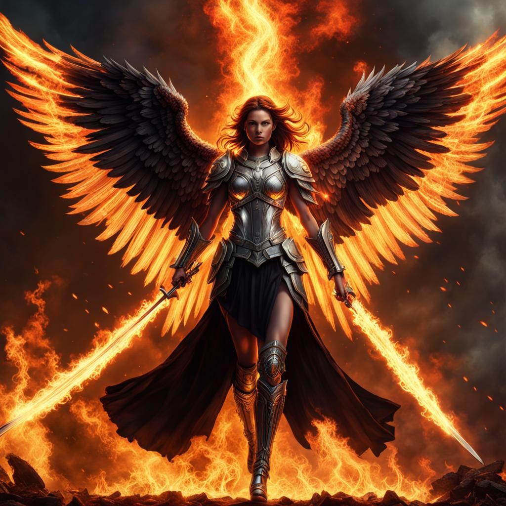 Fiery Fallen Angel in Dark Fantasy Style