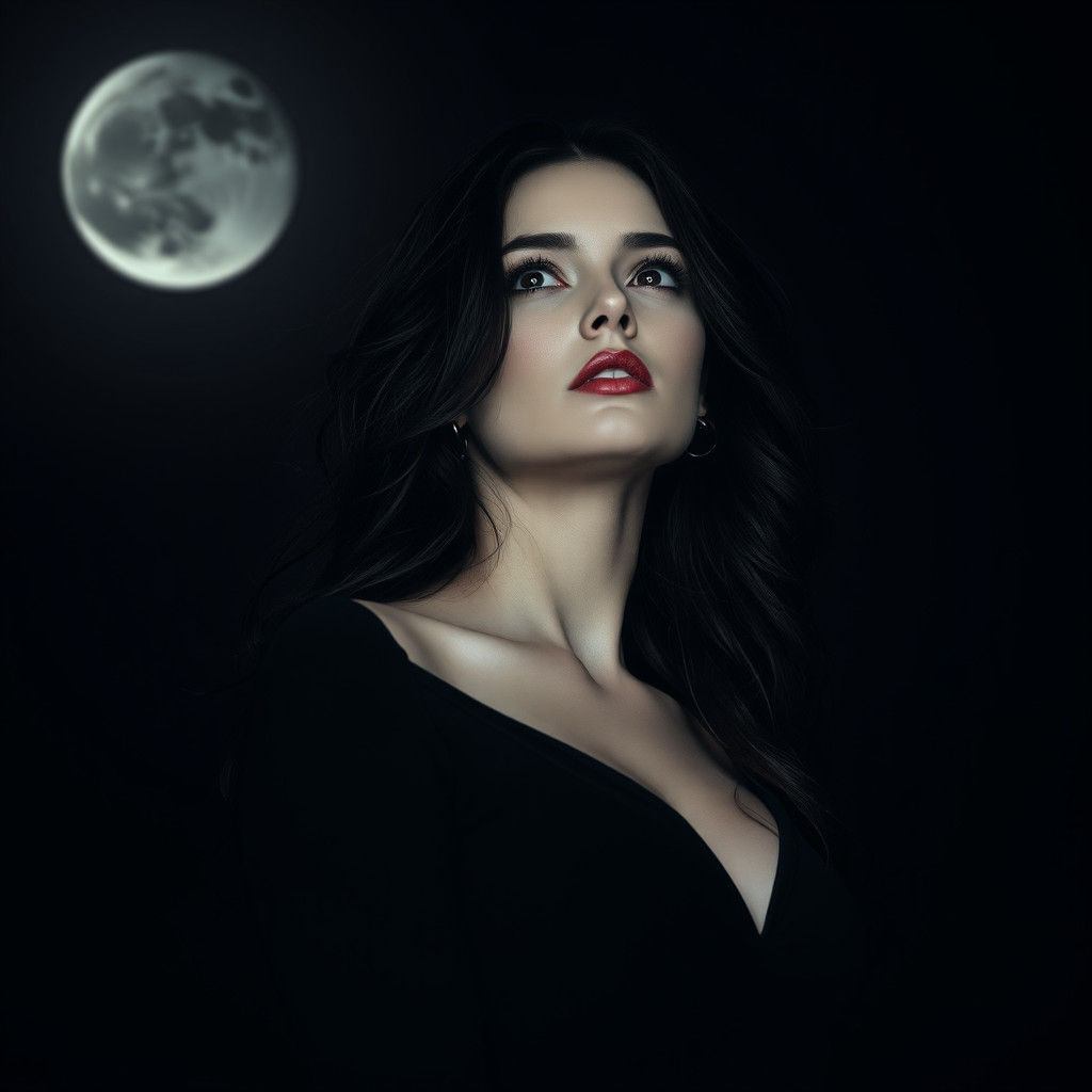 Ethereal Woman in Moonlight: Hyper-Realistic Digital Art
