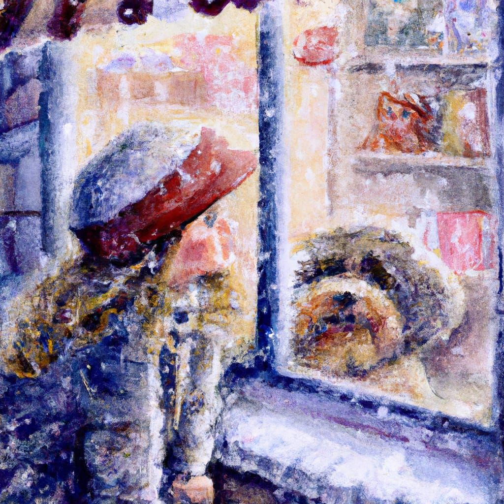 Childhood Wonder: Puppy in Snowy Window, Watercolor Style