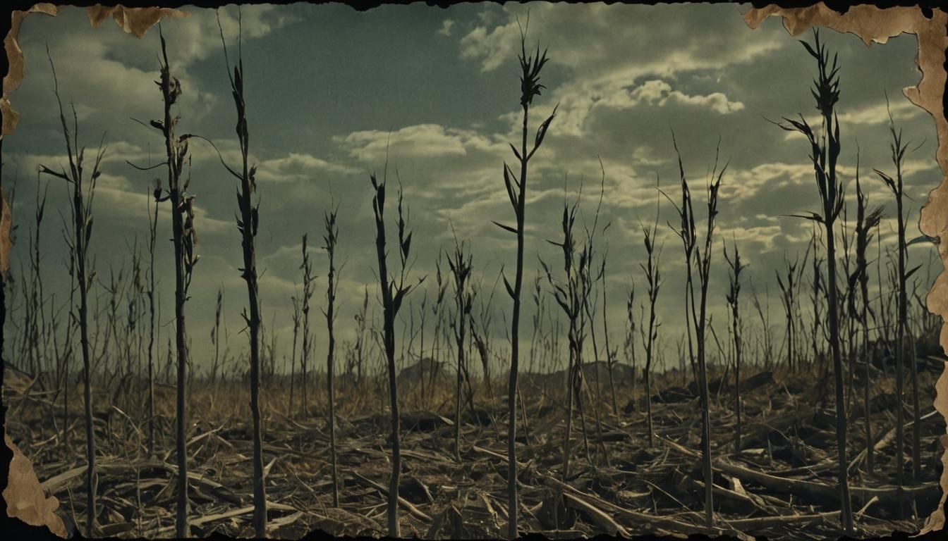 Surrealist Collage of Hemp Stalks in Dreamlike Landscape