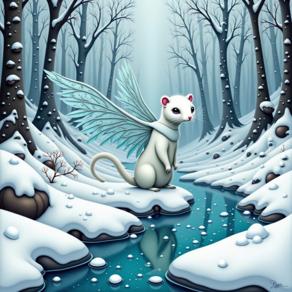 Icy Stoat in Winter Wonderland, Atmospheric Lighting