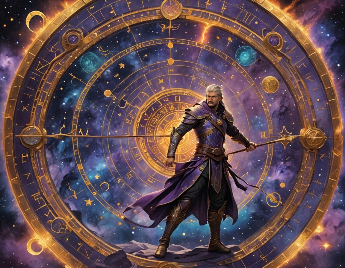 Archer on Zodiac Disc with Nebulae in 3D Render